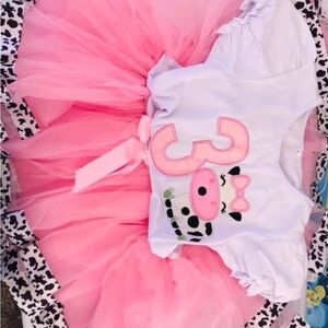 Pink and White Tutu Dress with Cow Print